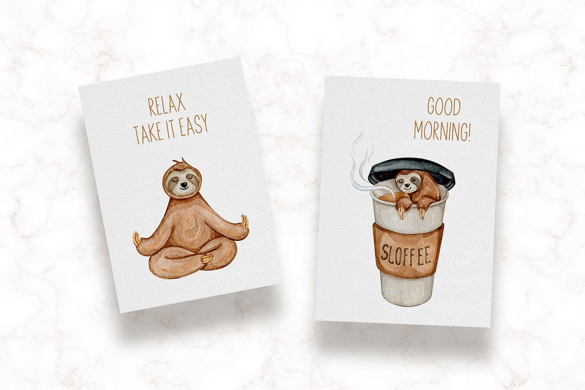 Cute Sloths - watercolor set, an Animal Illustration by CrystalinaShop (Photo 4 of 4)