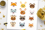 Cute Forest Animal Faces Clipart, an Animal Illustration by The Digital Download Shop (Thumbnail 2 of 3)