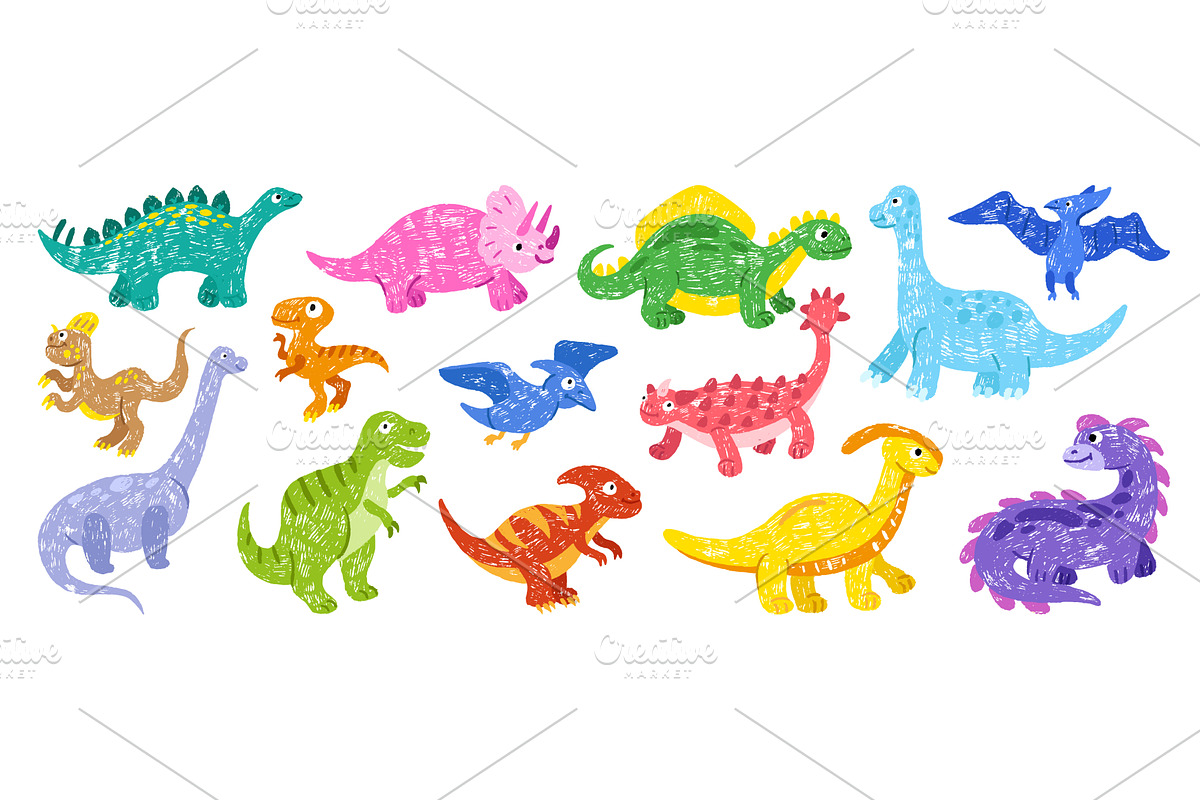 Doodle crayon dino. Children drawing, an Animal Illustration by Valerie Bodnar