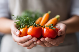 Woman holding fresh tomatoes and, a Food & Drink Photo by MistyDay