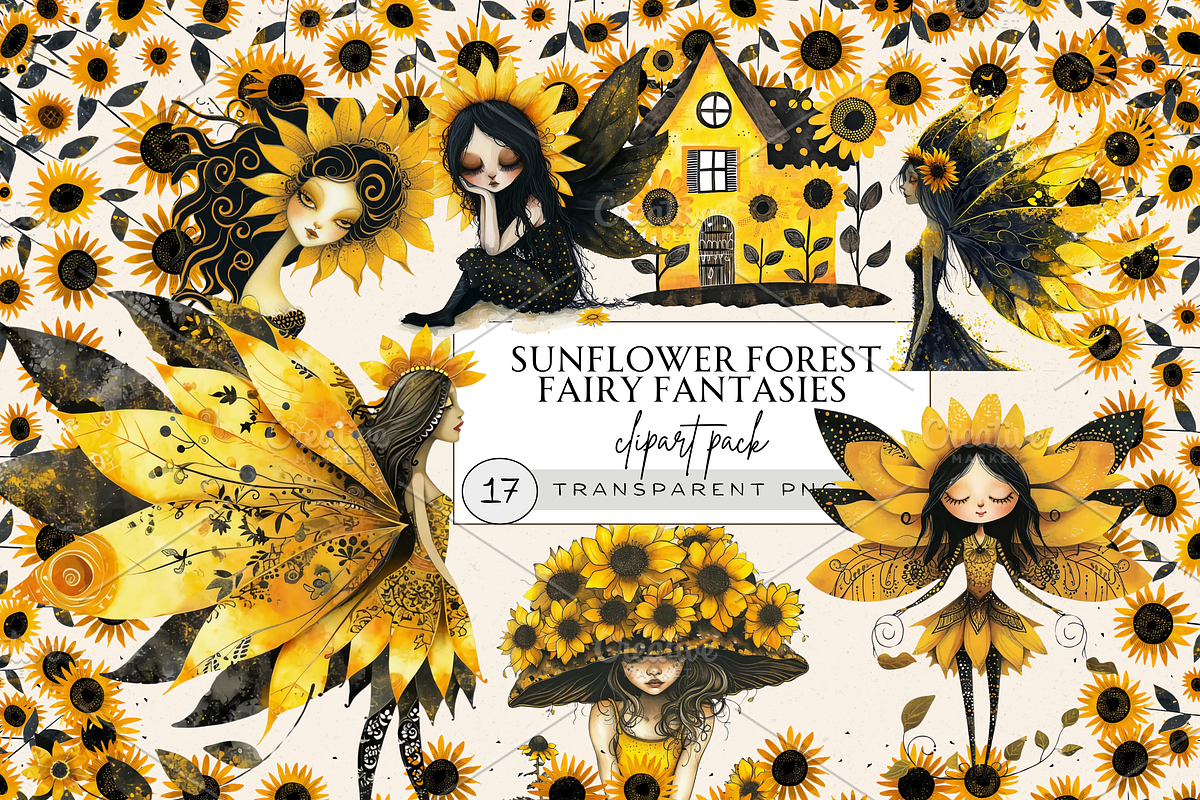SUNFLOWER FOREST FAIRY CLIPART PACK, a Person Illustration by Daring Digies (Photo 1 of 7)