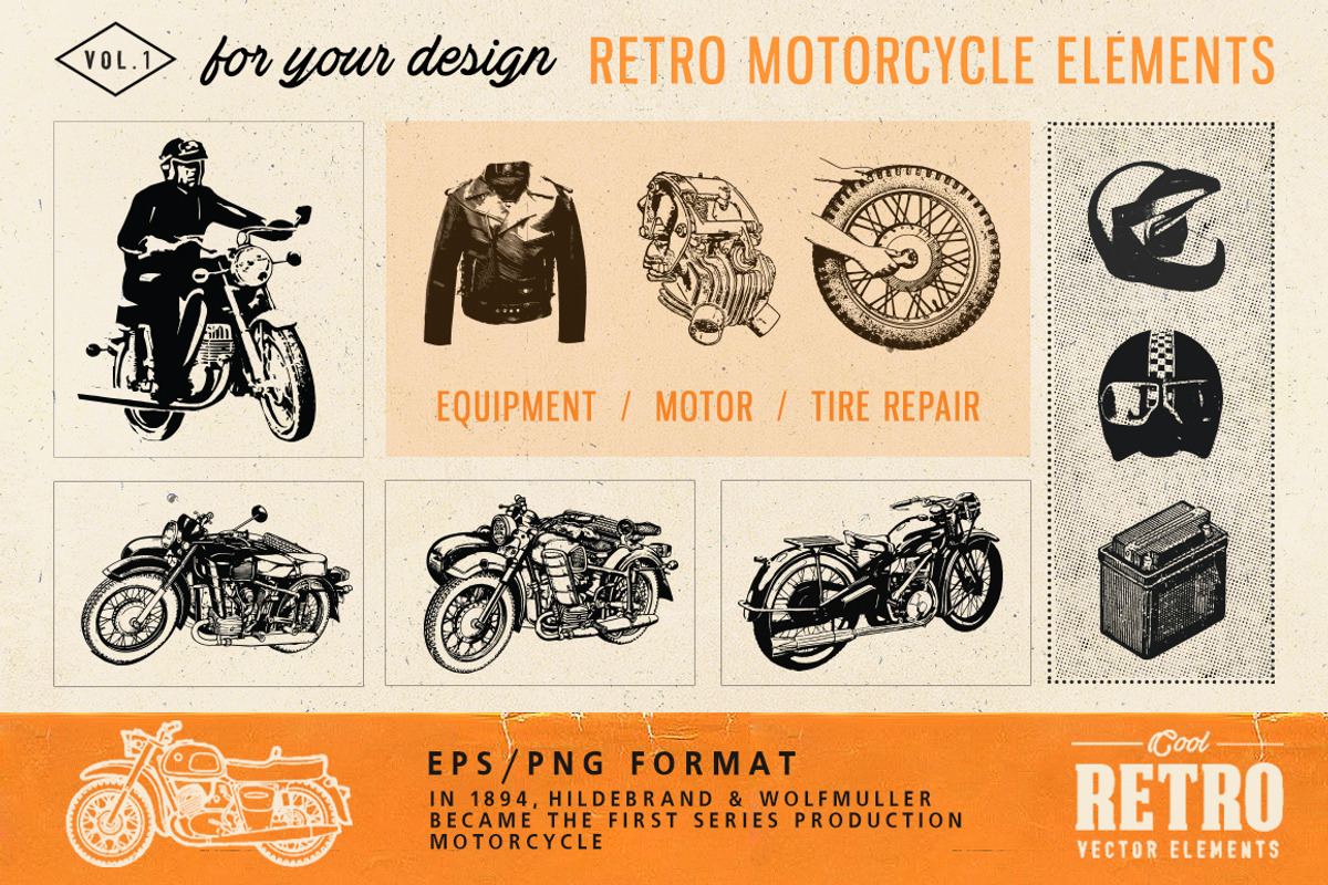 Motorcycle Retro Set, an Illustration by Retro Machine (Photo 2 of 6)