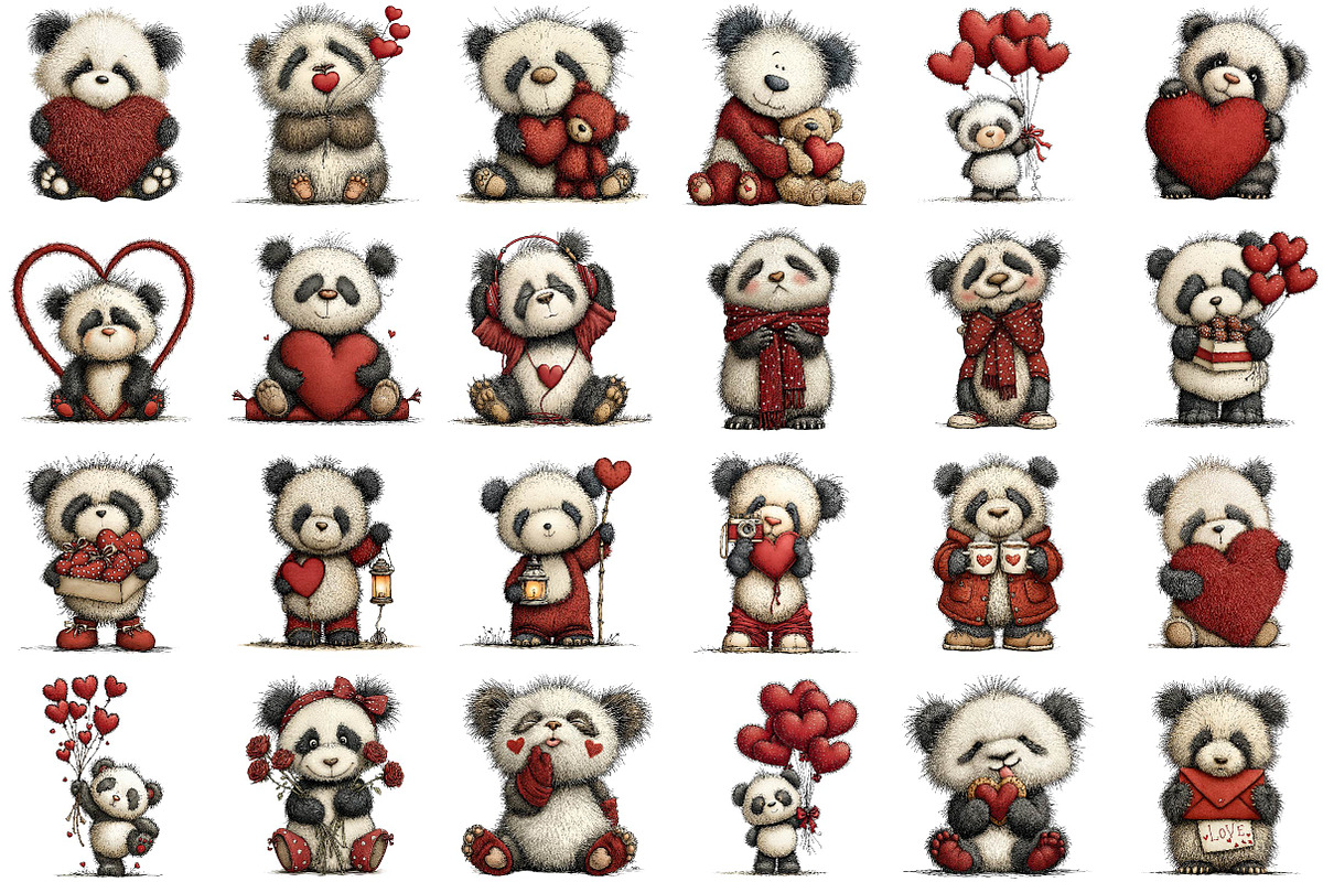 Quirky Valentine's Day Panda Clipart, an Illustration by Sublimation Artist (Photo 2 of 6)