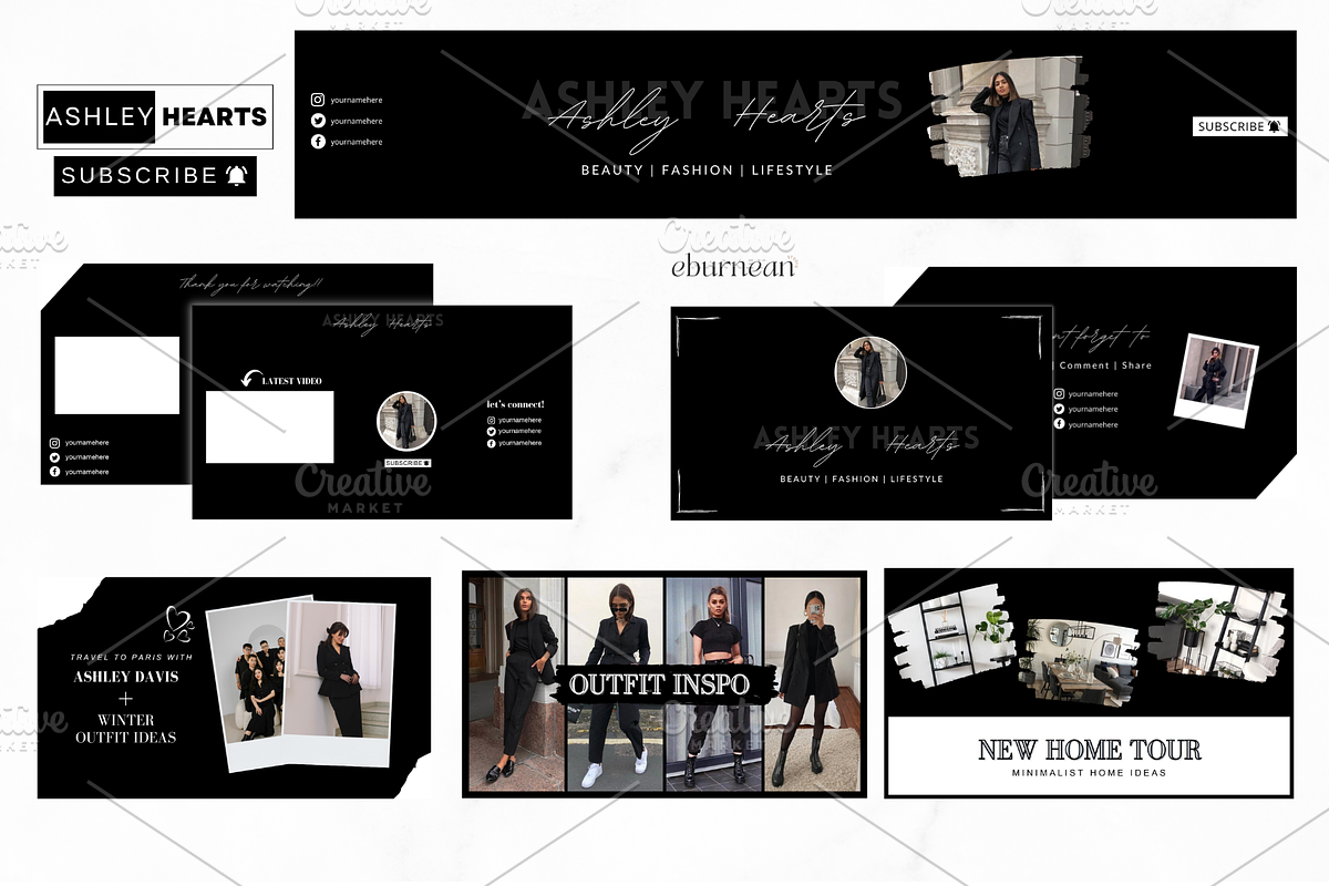 Black Canva YouTube Branding Kit, a Social Media Template by Studio Eburnean (Photo 2 of 6)