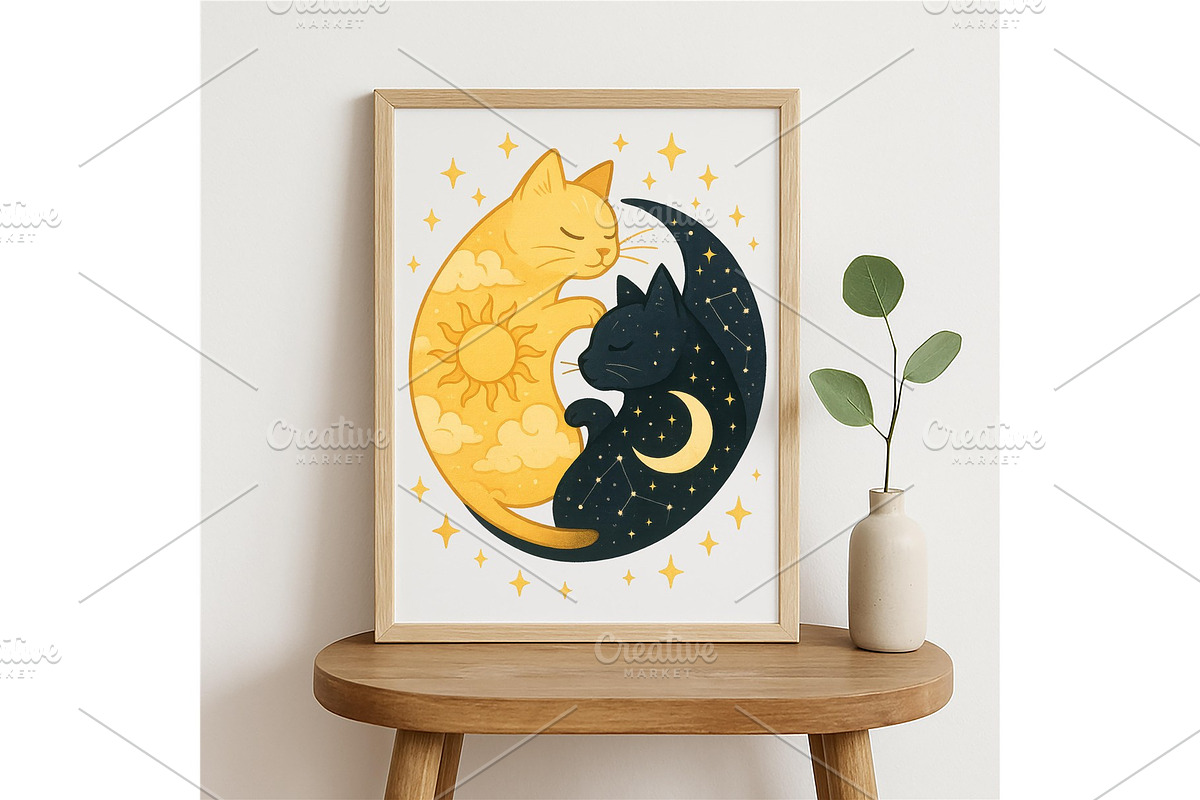 Sun and Moon Yin Yang Cats Wall Art, a Background Graphic by LaseredNinja (Photo 4 of 7)