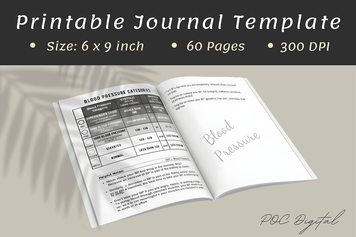 Blood Pressure Tracker, Log Book KDP, a Print Template by POC Digital (Photo 2 of 4)