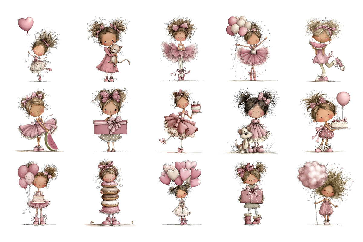 Pink Girl Watercolor Clipart PNG, a Person Illustration by Nicolle's Colorful Art (Photo 3 of 4)