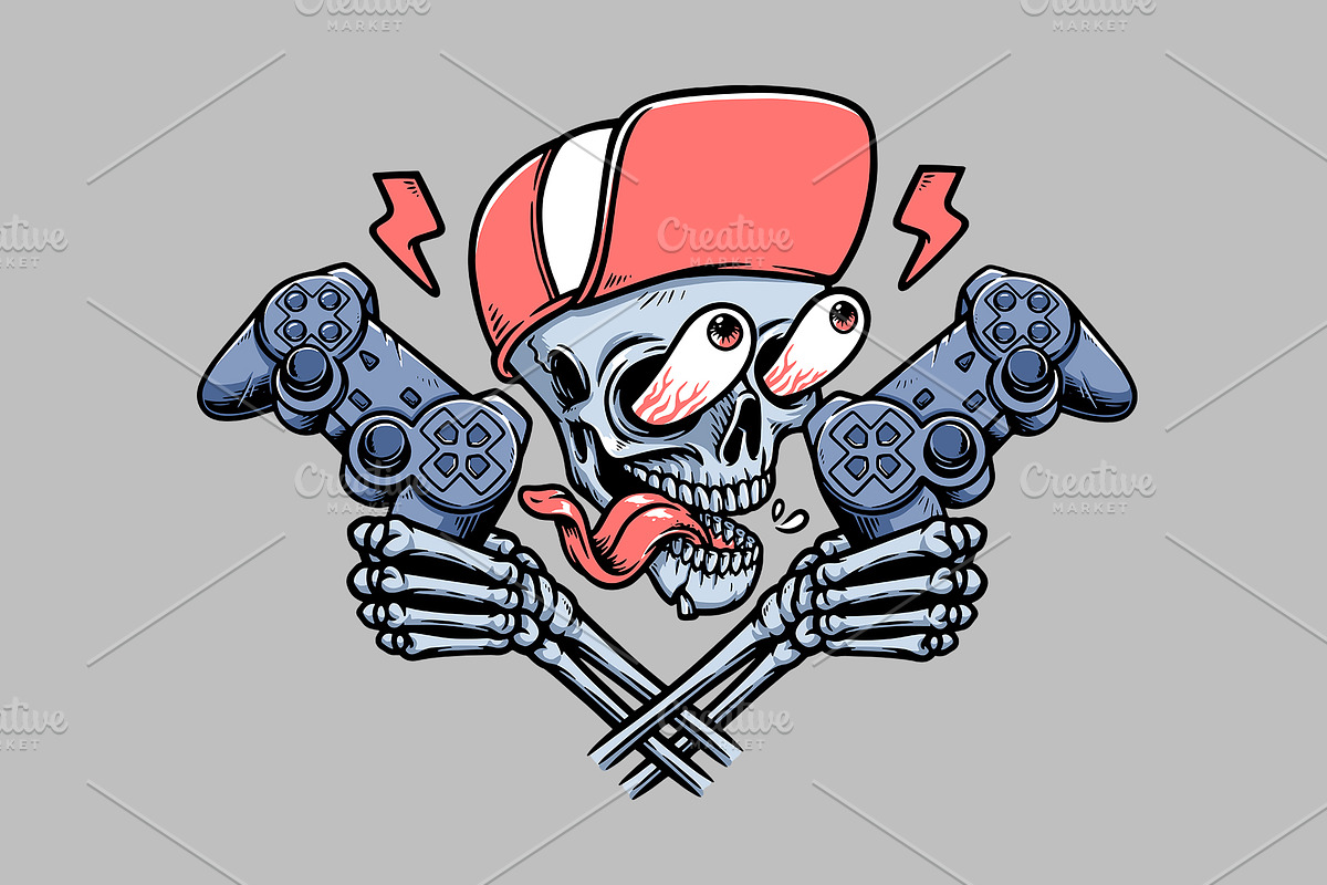 skull holding game controller, a Person Illustration by gunaonedesign (Photo 1 of 4)