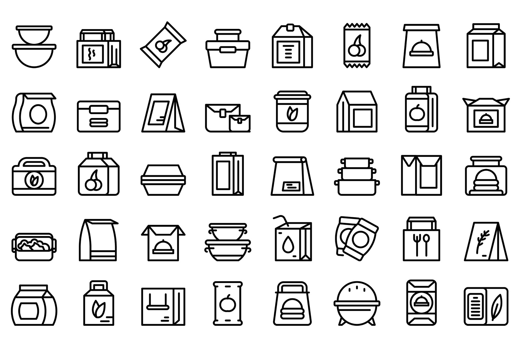 Snack pack icons set outline vector., a Food Illustration by Ylivdesign