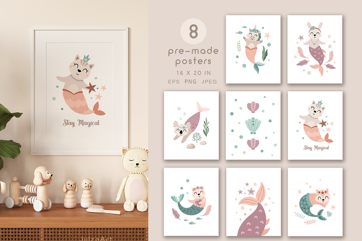 Mermaids collection, an Animal Illustration by JulzaArt (Photo 3 of 9)
