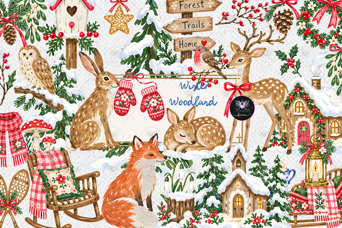 Winter Woodland Clipart, a Decorative Illustration by BigCakeBee (Photo 1 of 4)