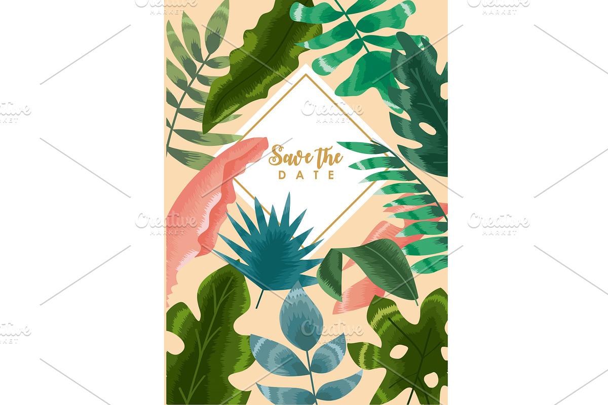 rhombus frame tropical date, an Illustration by studiogstock
