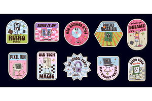 Computer groovy label stickers, a Decorative Illustration by Buch&Bee