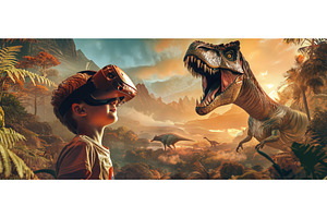 Boy experiencing dinosaurs in, a Technology Photo by piter.goskov