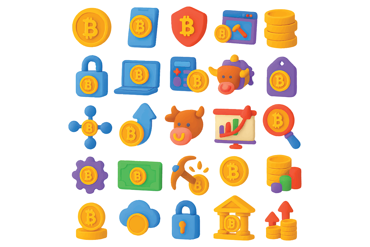 3D Bitcoin Cryptocurrency Icon Set, an Object Graphic by nikagraphic