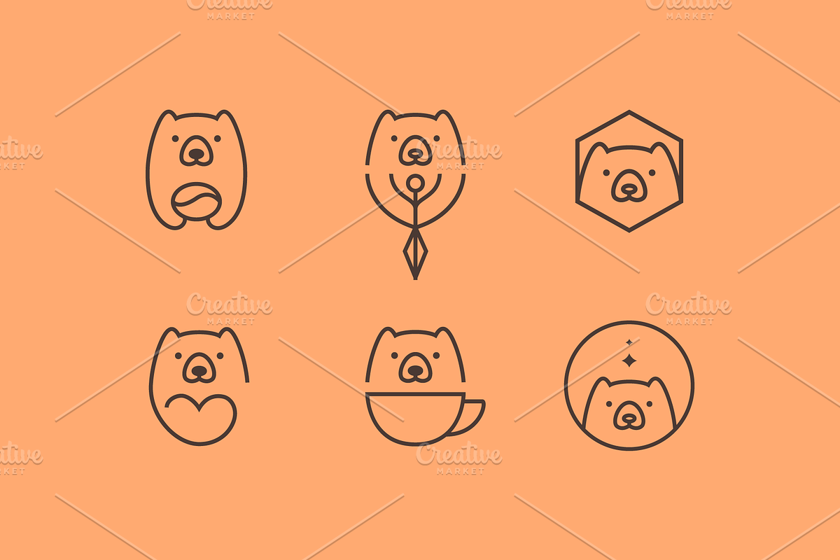 cute bear cube icon set line vector, an Outline Icon by devastd