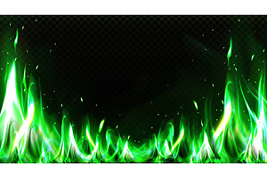 Realistic Green Fire Border, Burning