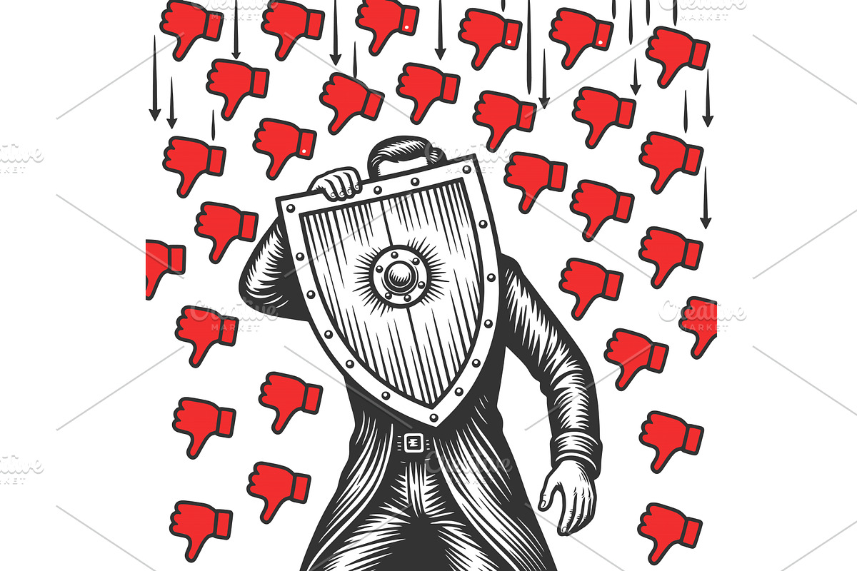 Man Shielding from Online Dislikes, a Technology Illustration by AlexArt