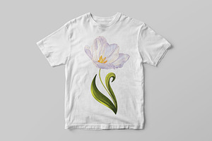 Realistic Vector White Tulips Set