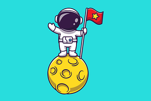 Astronaut Holding Flag On Moon