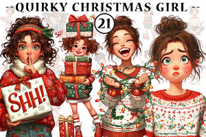 Quirky Christmas Girl Clipart, an Illustration by CreationArt