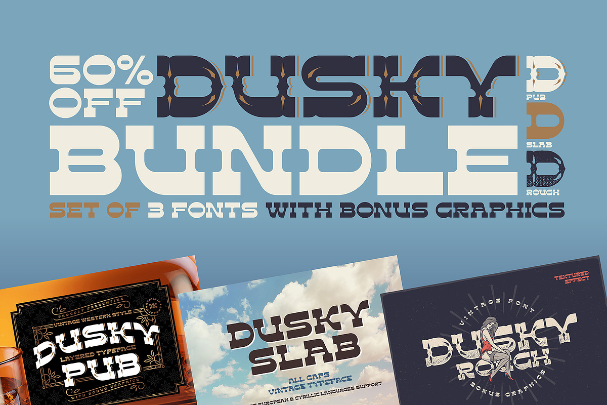 Dusky Fonts BUNDLE!, a Slab Serif Font by Gleb Guralnyk (Photo 1 of 13)