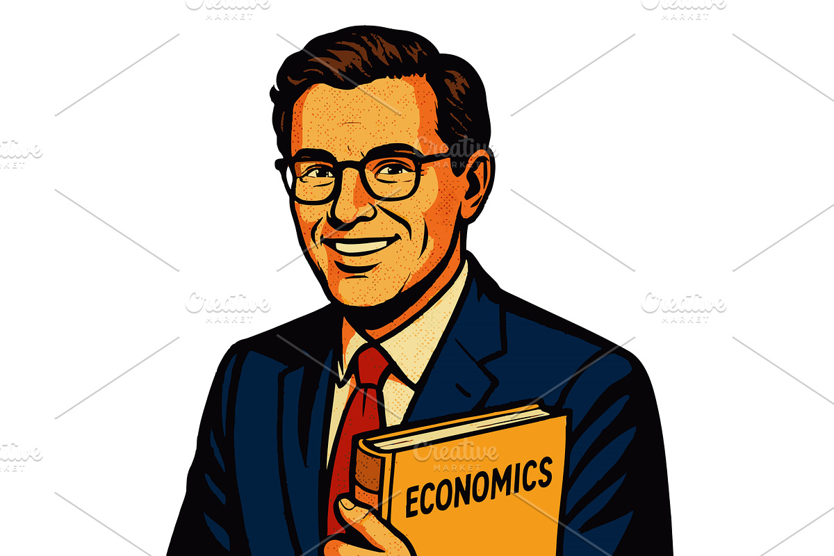 male economist with economics book, a Person Illustration by AlexArt