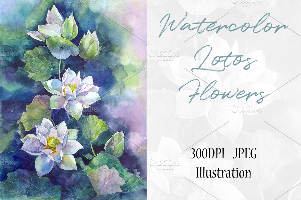 Watercolor Lotos Flowers Art, a Decorative Illustration by MaryAmi (Photo 1 of 3)
