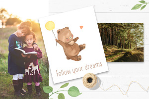 Bear Watercolor Clipart. Woodland