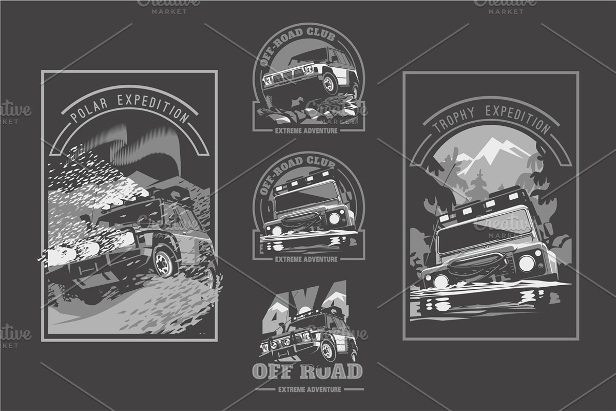 -50% Off-Road 4x4 T-Shirts Badges, a Transportation Illustration by Alexander Baidin (Photo 5 of 6)