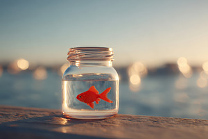 Goldfish in jar at sunset, an Animal Photo by AlyaAnd