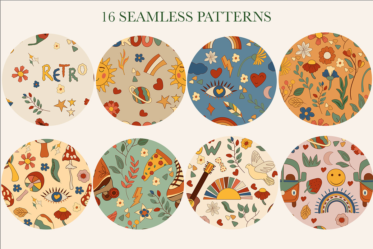 POSITIVE RETRO, BOHO GROOVY CLIPART, a Decorative Illustration by Usis (Photo 16 of 20)