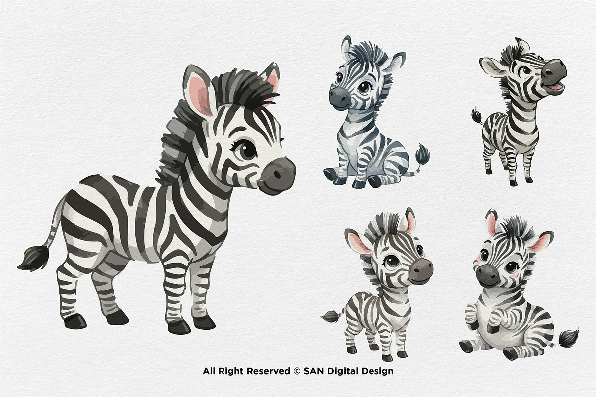 15 Bundle Watercolor Cute Zebra Wild, an Animal Illustration by Morspective (Photo 5 of 8)