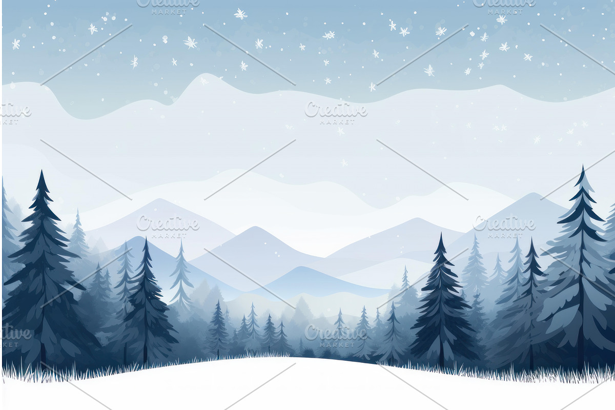 Serene winter landscape with snowy, an Illustration by Ylivdesign