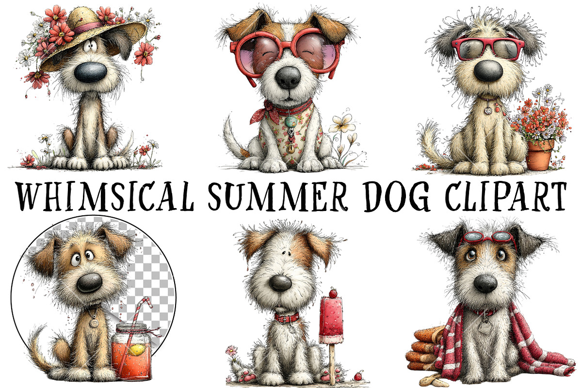 Whimsical Summer Dog Clipart, an Illustration by OK Design (Photo 2 of 6)