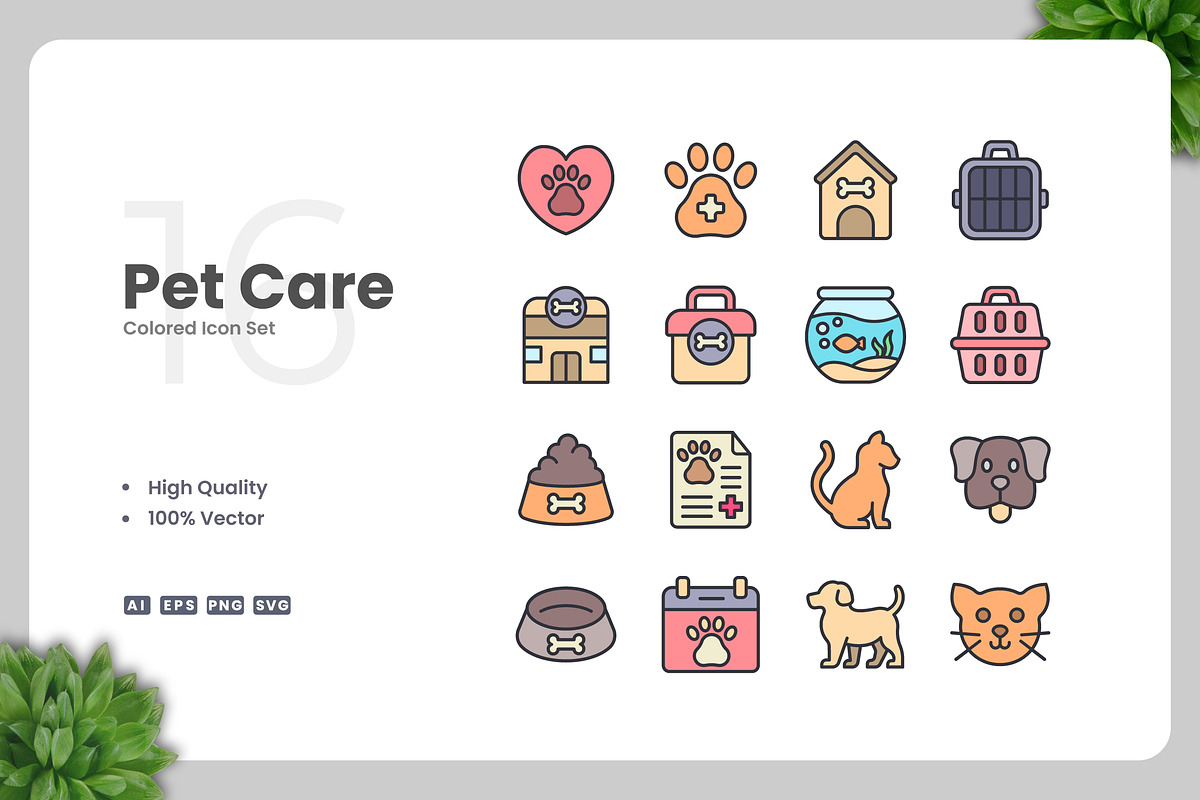 Pet Care Colored Icons, an Icon by Upnowgraphic