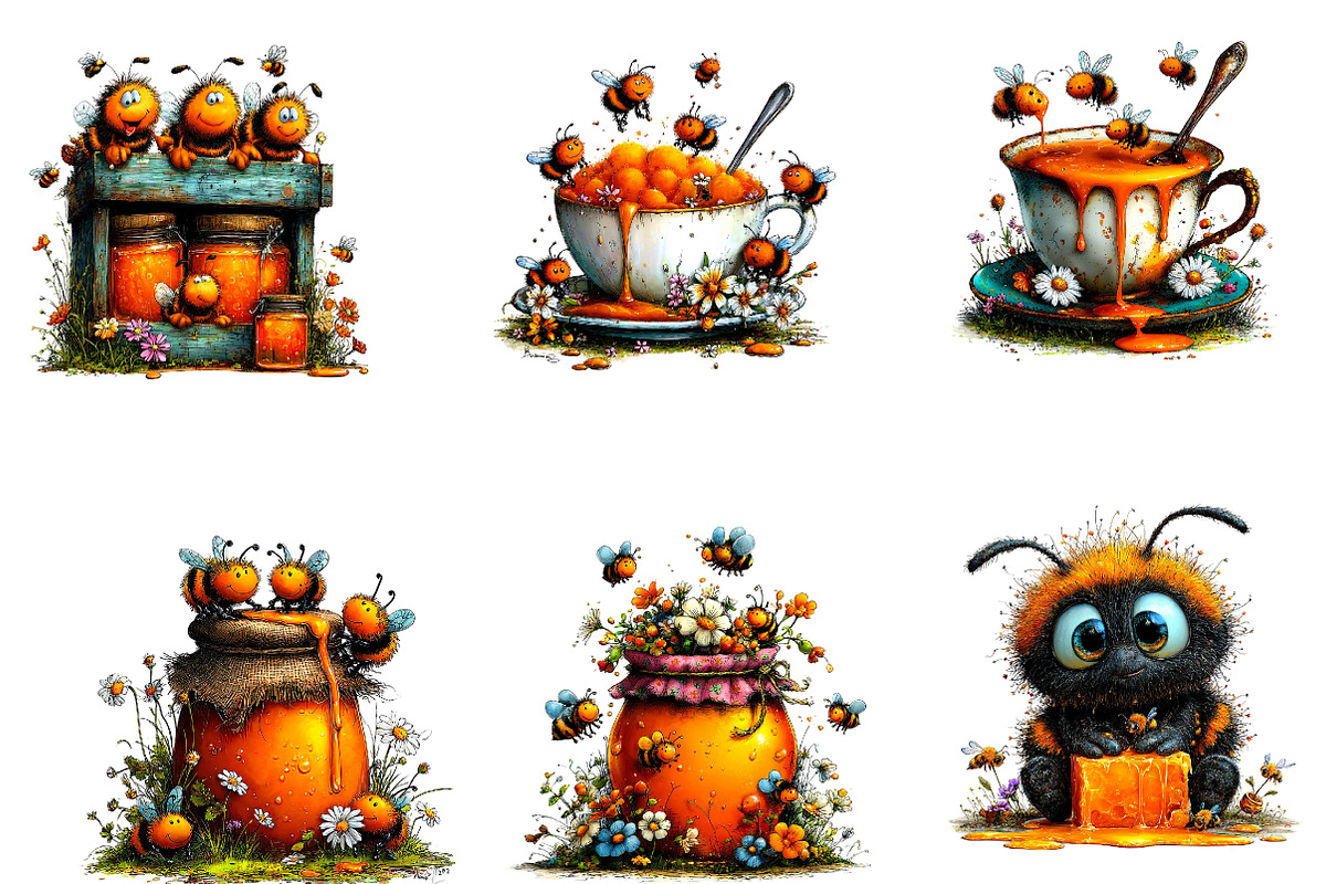 Whimsical Bee and Honey Clipart, a Seasonal Illustration by CreationArt (Photo 5 of 5)