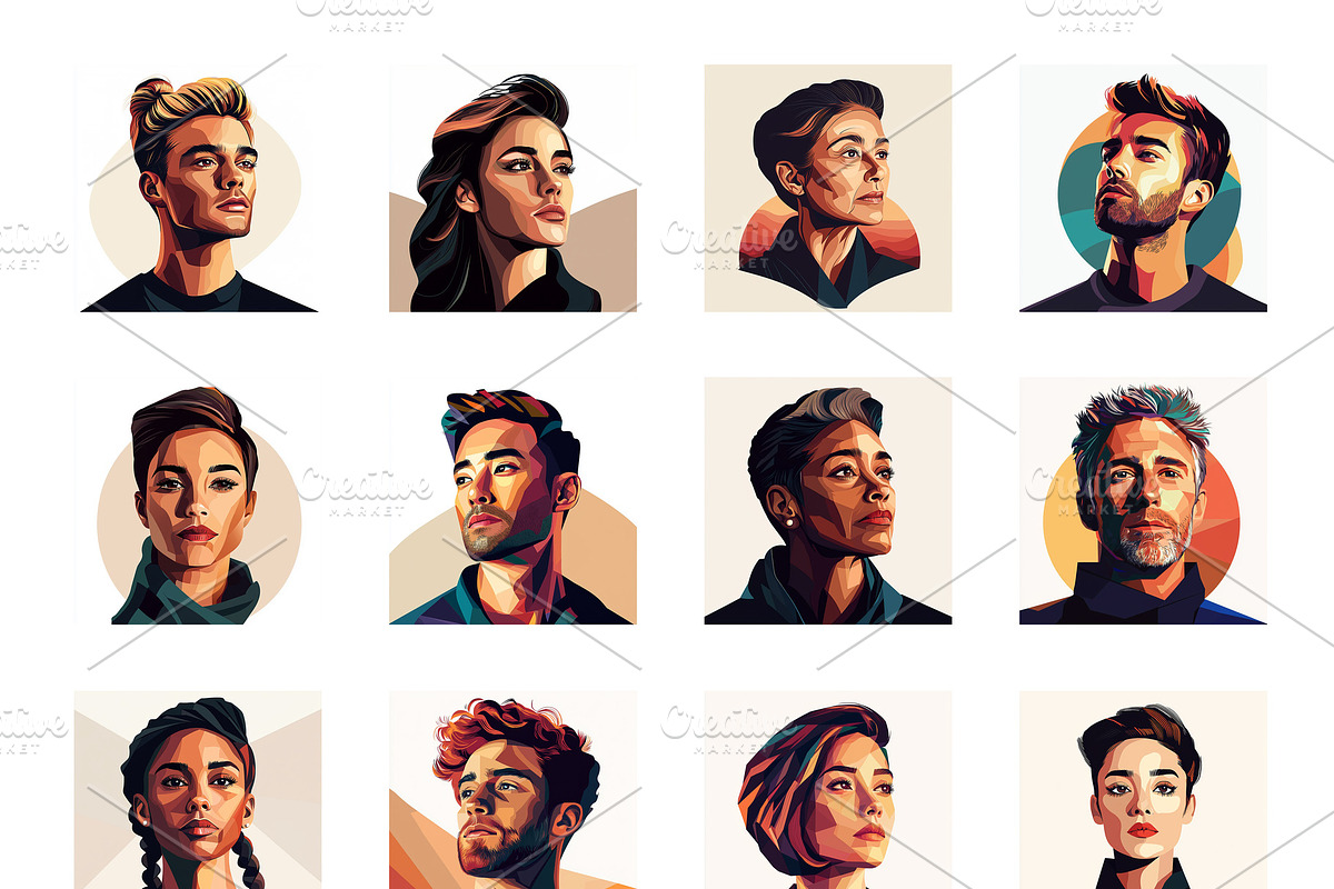 A low-poly portrait collection, a Person Illustration by Sybillla