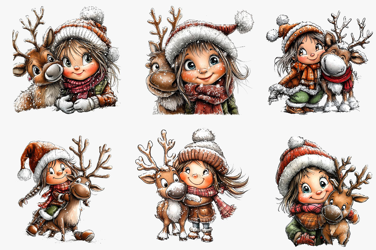 Winter girl and reindeer clipart, an Illustration by CreationArt (Photo 4 of 5)