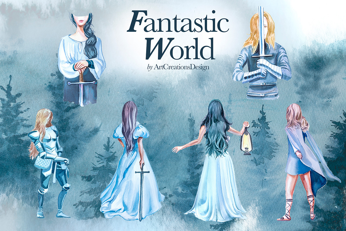 Watercolor Fantastic World Clipart, a Person Illustration by ArtCreationsDesign (Photo 5 of 23)