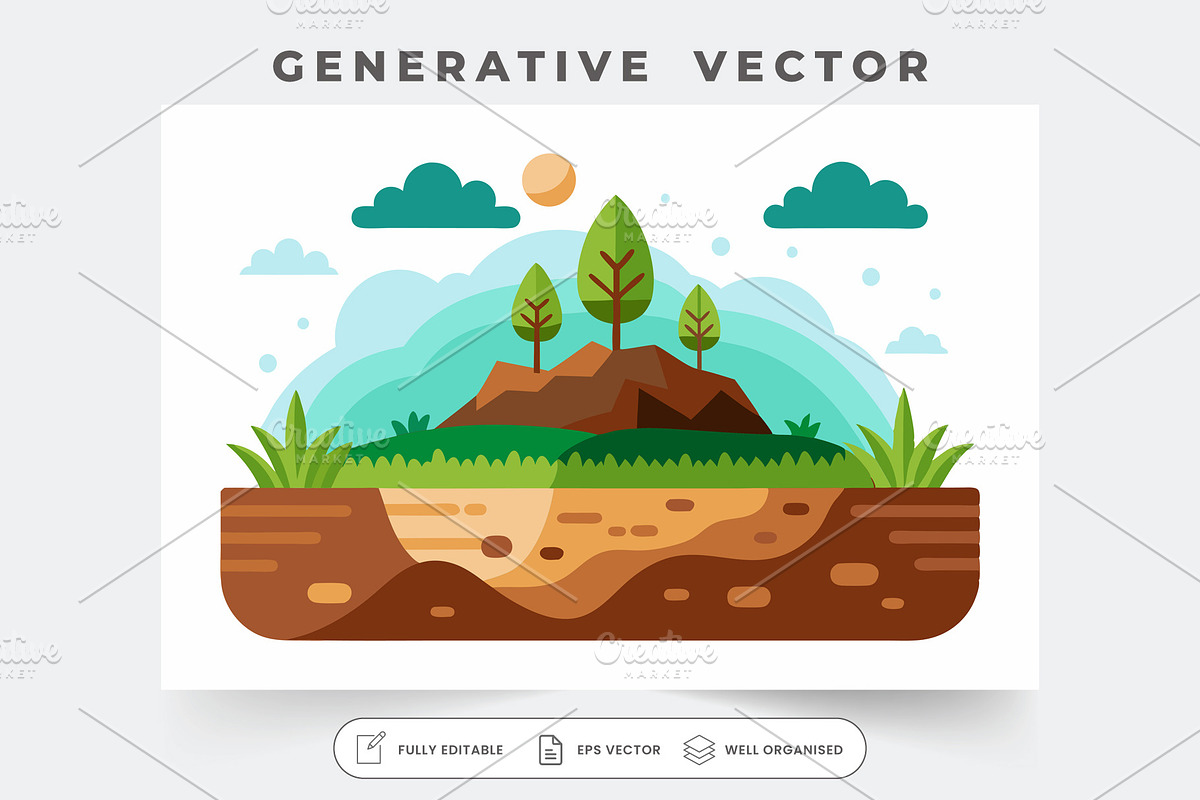 Layered soil graphic featuring trees, a Graphic by Iftikhar Alam