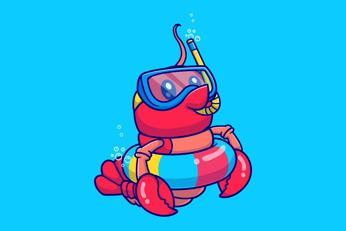 Cute Lobster Snorkeling Cartoon, an Animal Illustration by Catalyst Labs (Photo 1 of 3)