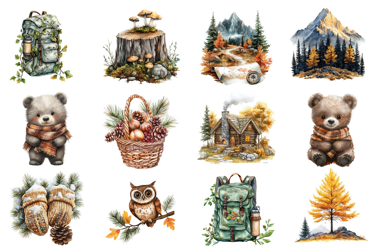 Watercolor Alpine Autumn Clipart, an Illustration by Designworld (Photo 3 of 5)