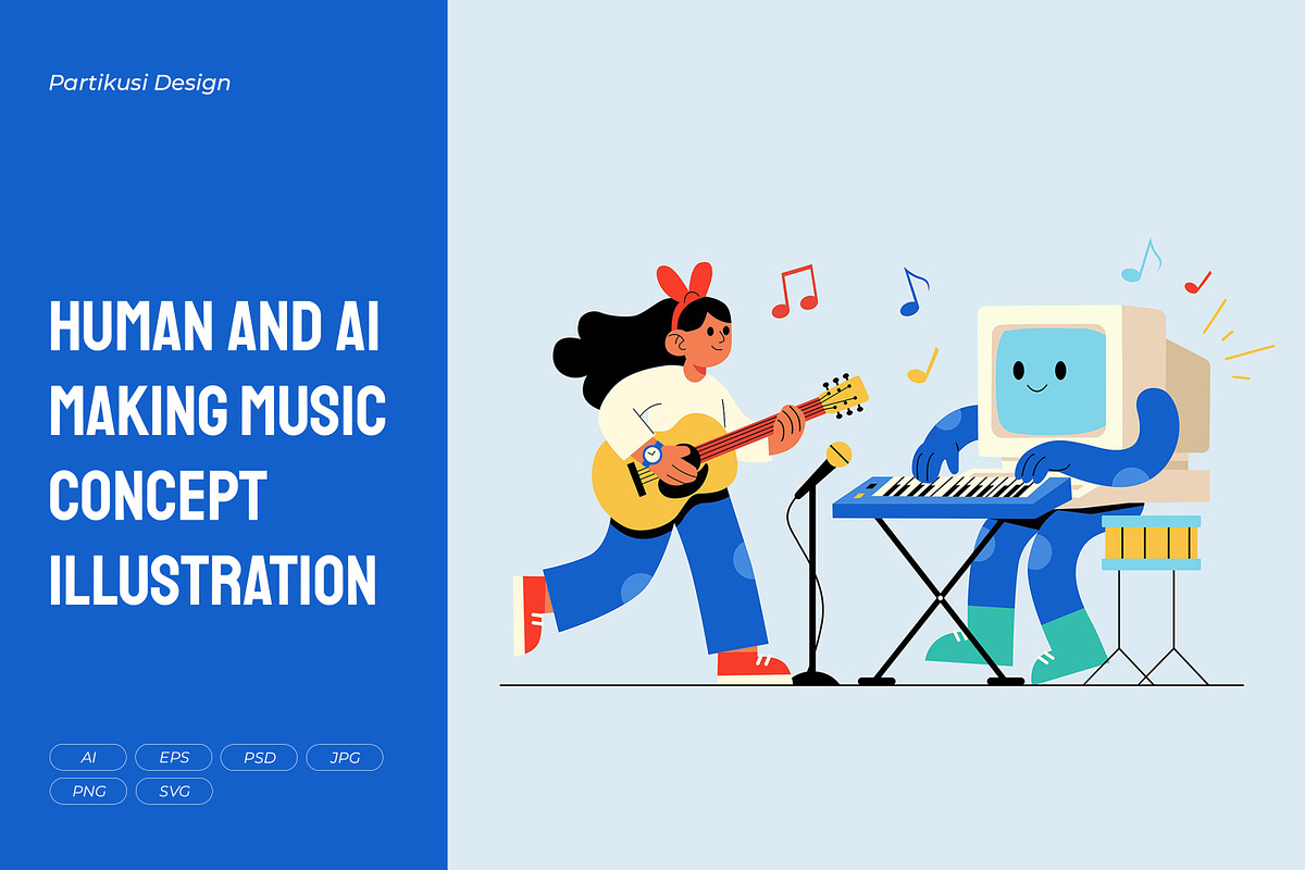 Human and AI Making Music Vector, a Technology Illustration by Partikusi Design (Photo 1 of 3)