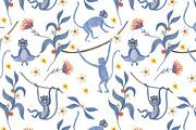 Blue monkeys - watercolor patterns, a Pattern Graphic by ramika (Thumbnail 5 of 7)
