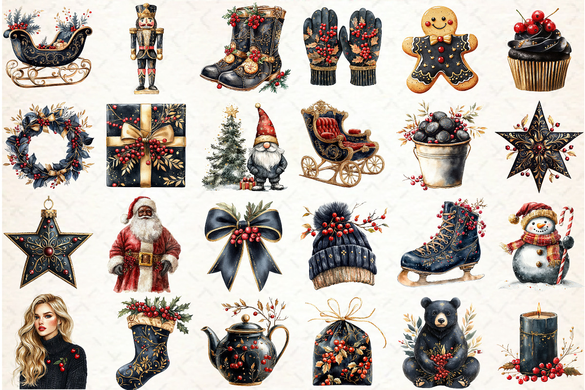 Midnight Cherry Christmas Clipart, an Illustration by Libby Wishes (Photo 4 of 7)