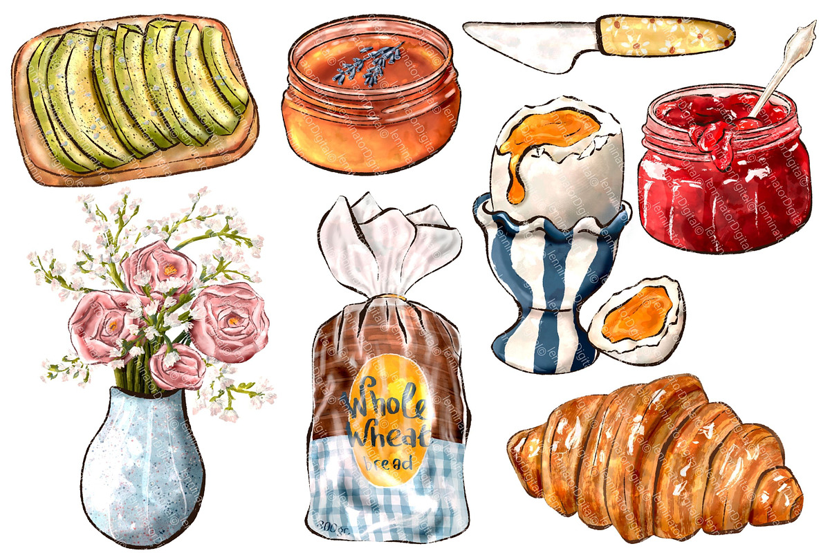 Brunch Clipart - Hand Drawn PNG, a Food Illustration by Lenninator Digital (Photo 4 of 6)