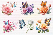 Watercolor Butterfly and Roses, an Illustration by CreationArt (Thumbnail 2 of 6)