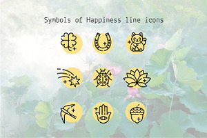 Symbols of Happiness Line Icons, an Outline Icon by Lyolya Profitrolya