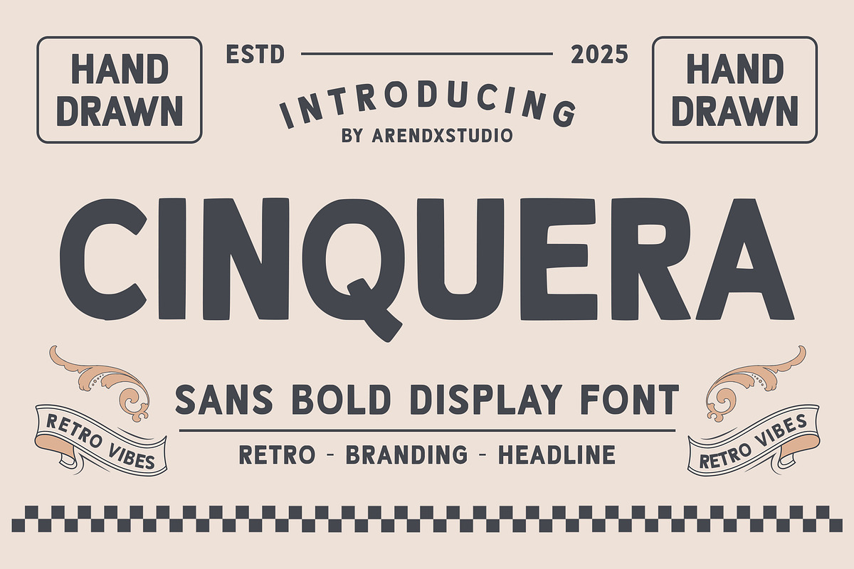 Cinquera – Sans Bold Display Font, a Sans Serif Font by Arendxstudio (Photo 1 of 8)